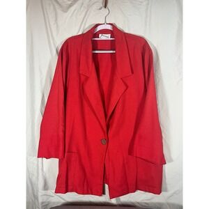 Joanna Women Red Textured One Button Blazer Jacket Size 20W